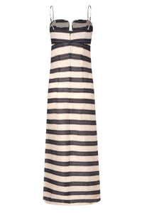 Antonia Linen Midi Dress in Navy Stripes