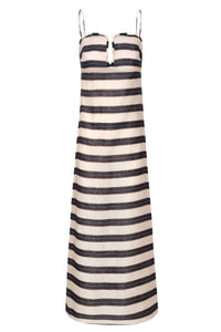 Antonia Linen Midi Dress in Navy Stripes