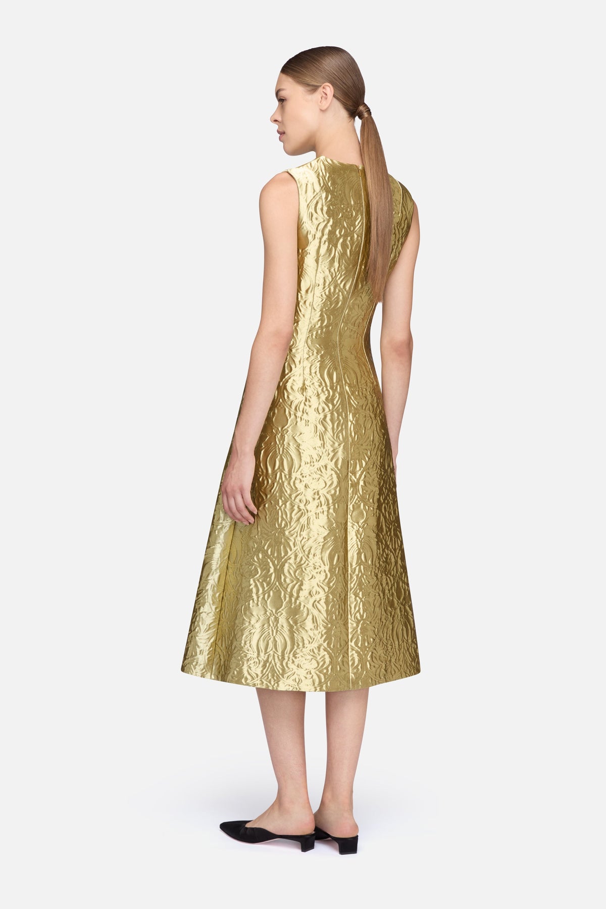 Anv Dress in Gold Metallic Jacquard