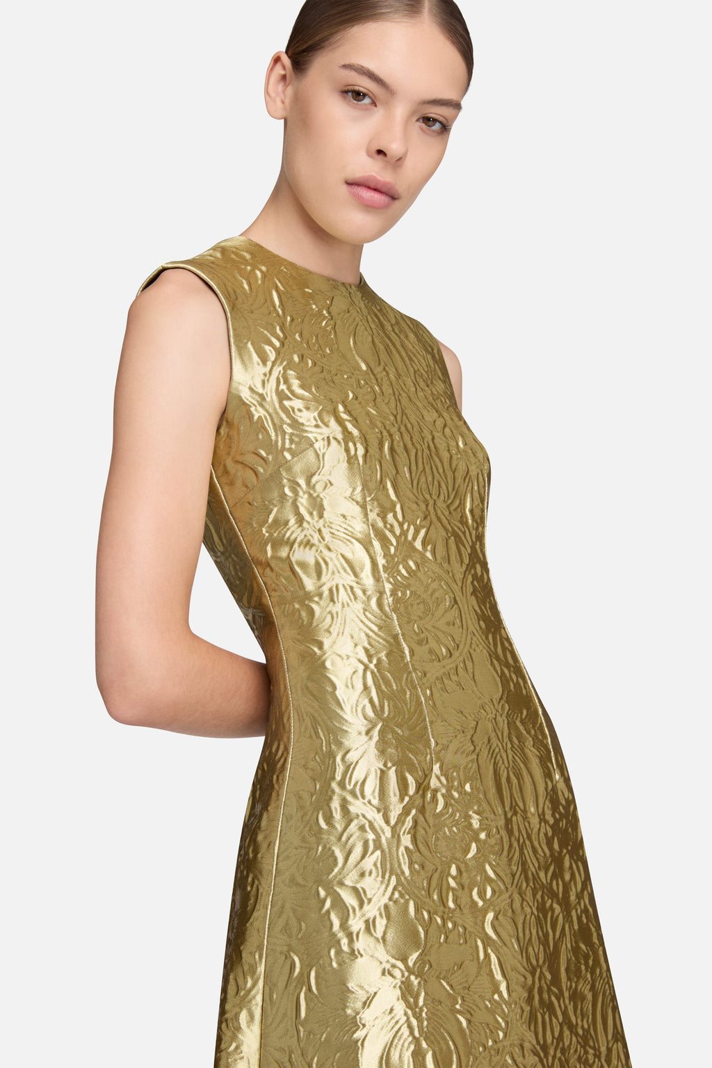 Anv Dress in Gold Metallic Jacquard