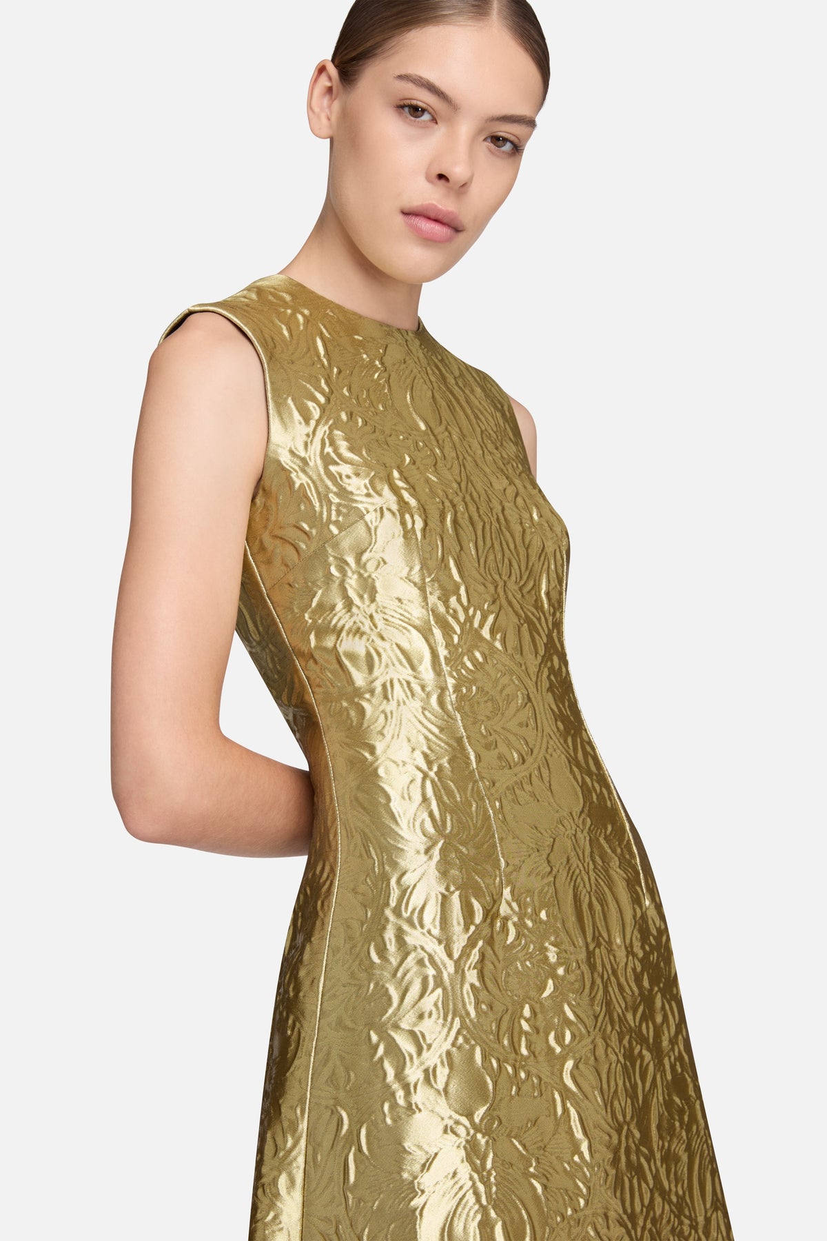 Anv Dress in Gold Metallic Jacquard