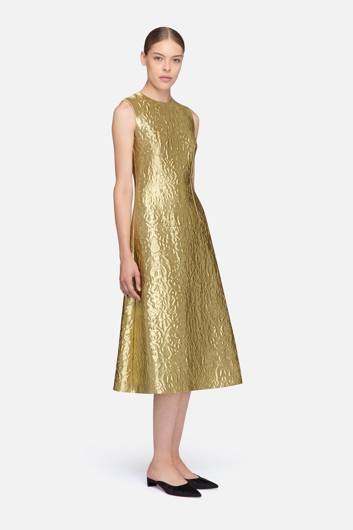 Anv Dress in Gold Metallic Jacquard