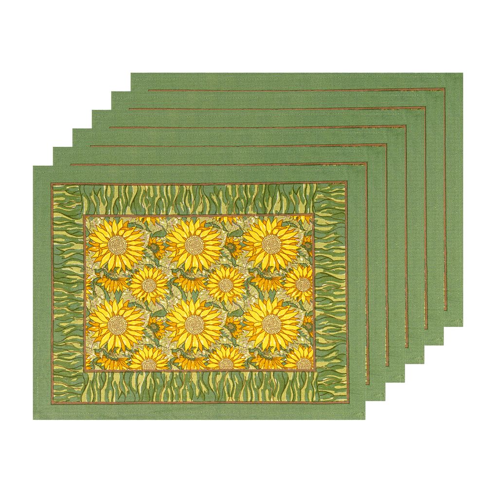 Sunflower Mats in Yellow & Green, Set of 6