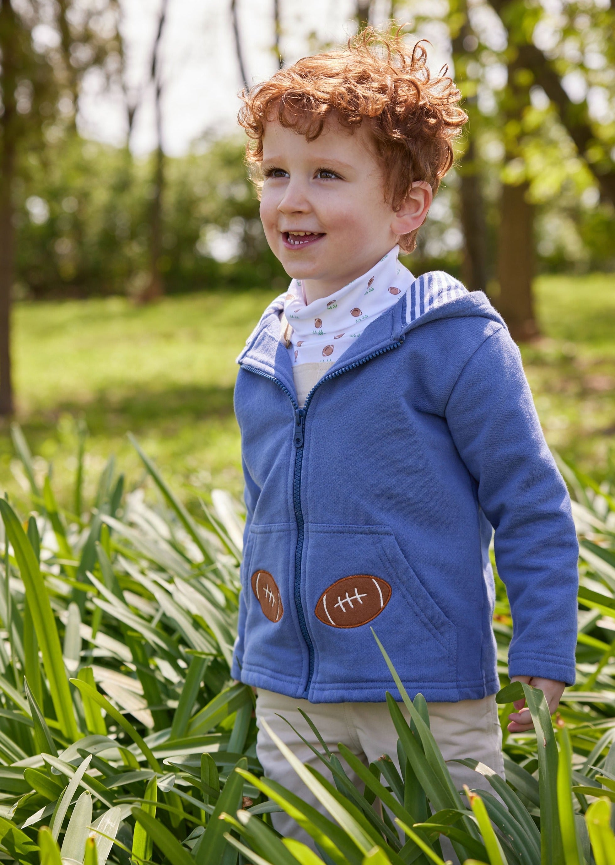 Little English toddler boys white turtleneck with football print