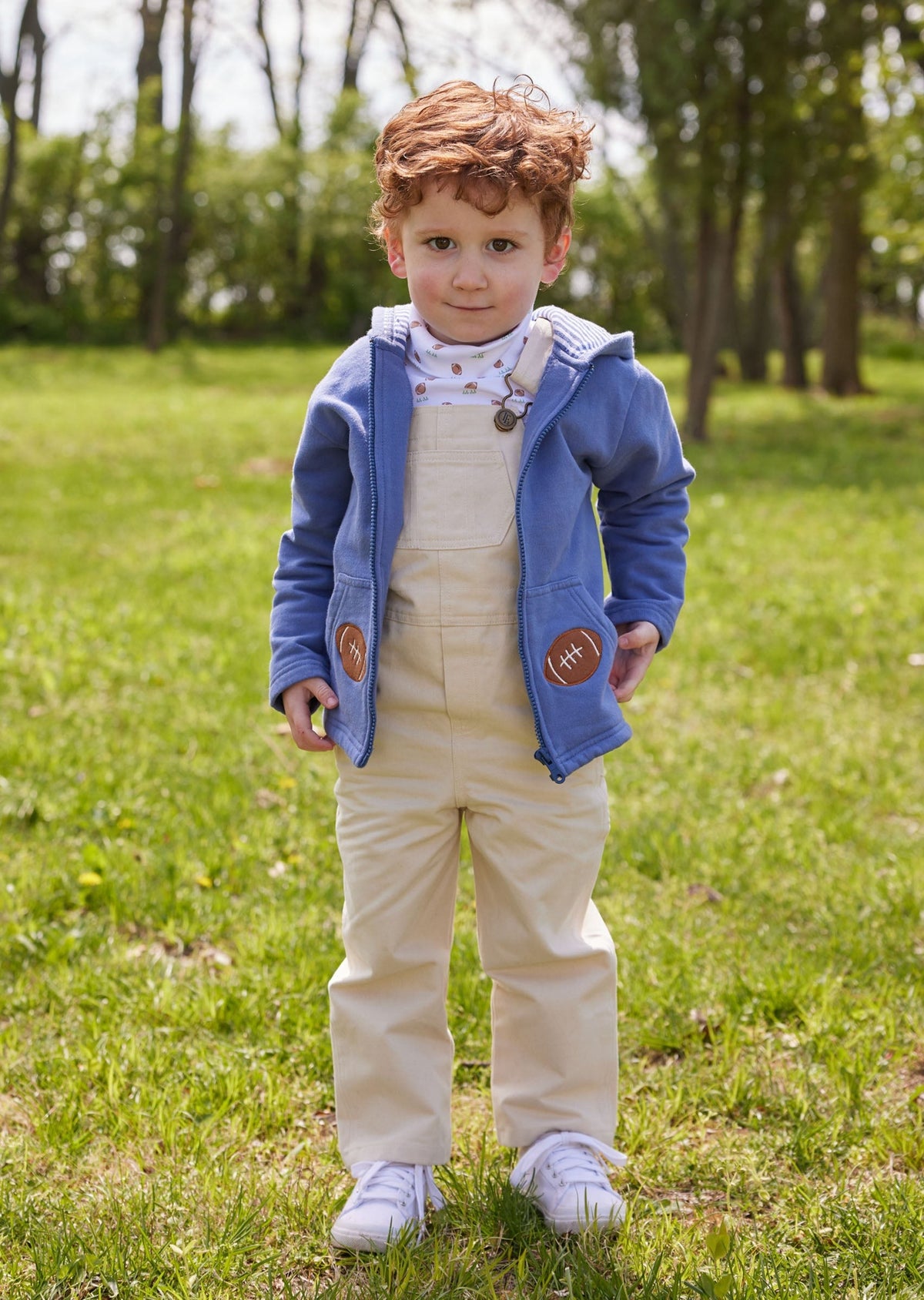 Little English toddler boys white turtleneck with football print