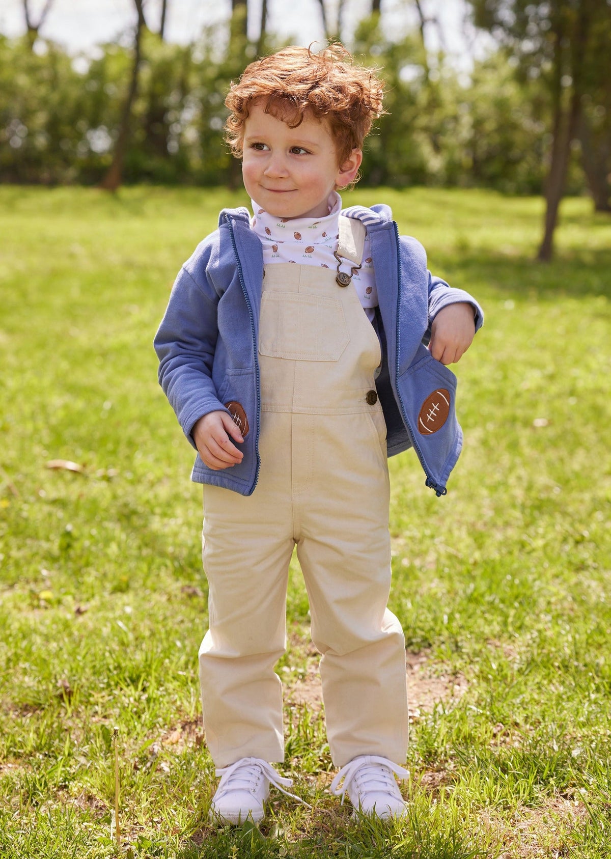 Little English toddler boys white turtleneck with football print