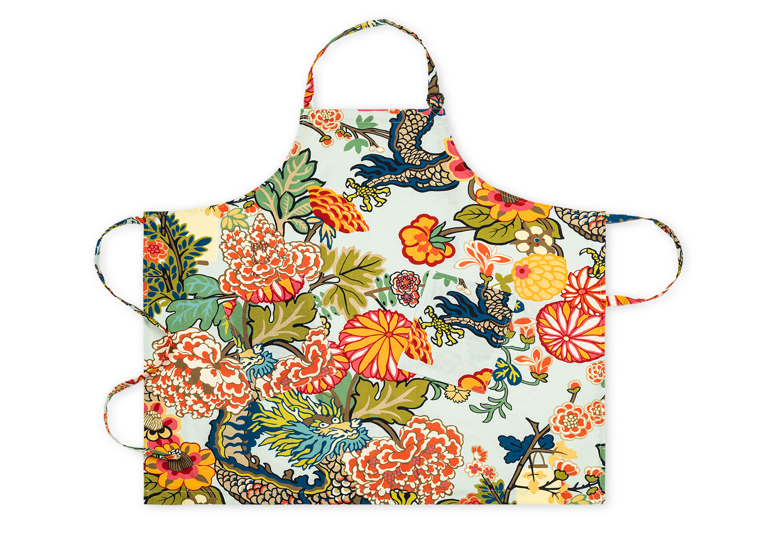 Matouk Schumacher Linen Apron in Chiang Mai Dragon Aquamarine