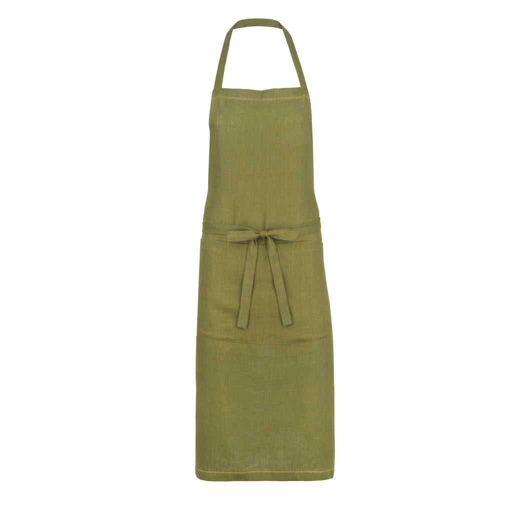 fern green apron with ochre hemstitch 