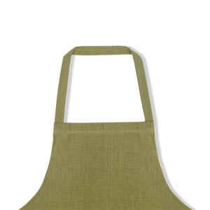 fern green apron with ochre hemstitch