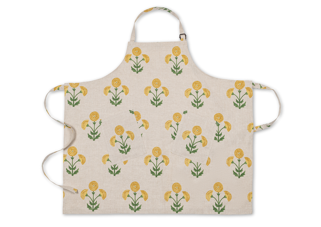 Matouk Schumacher Linen Apron in Gisele Marigold Natural