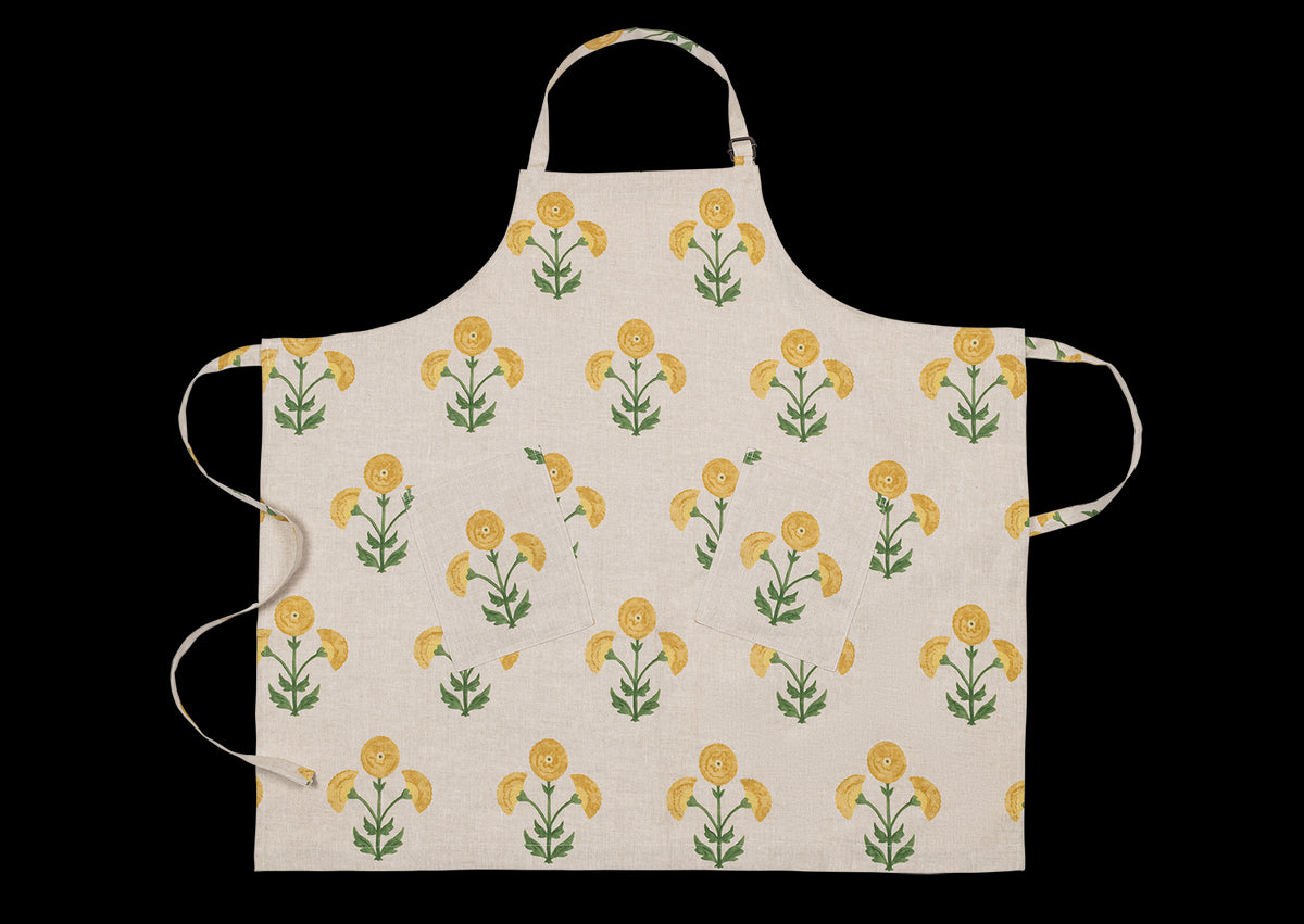 Matouk Schumacher Linen Apron in Gisele Marigold Natural