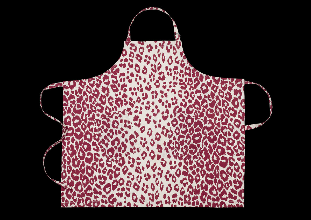 Matouk Schumacher Linen Apron in Iconic Leopard Crimson