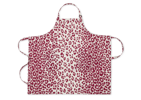 Matouk Schumacher Linen Apron in Iconic Leopard Crimson