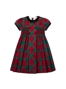Arcadia Girl Hand-Smocked Dress in Green Tartan