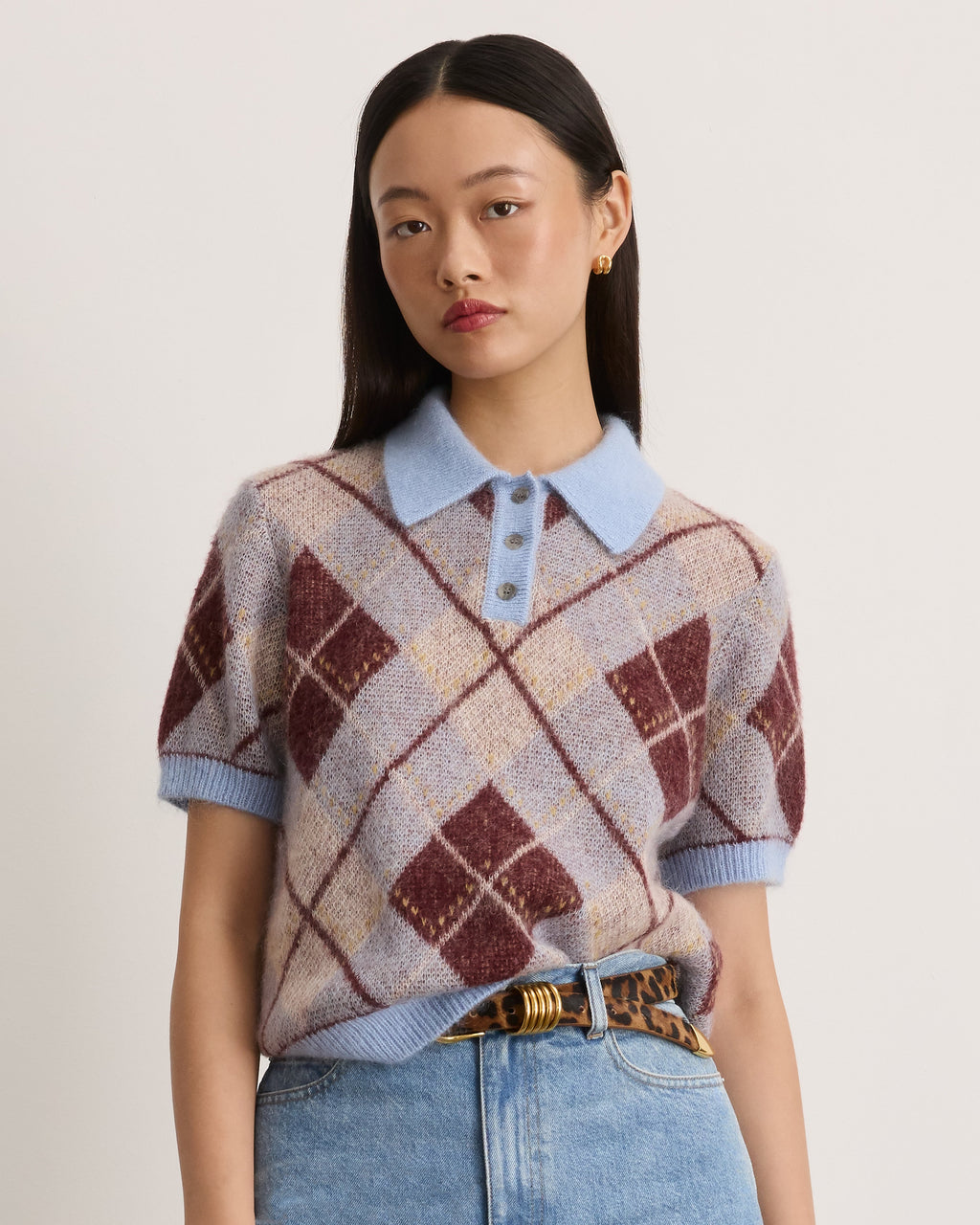 Argyle Camilla Knit Top in Winter Sky/Mahogany/Cream