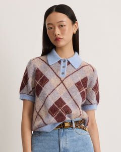 Argyle Camilla Knit Top in Winter Sky/Mahogany/Cream