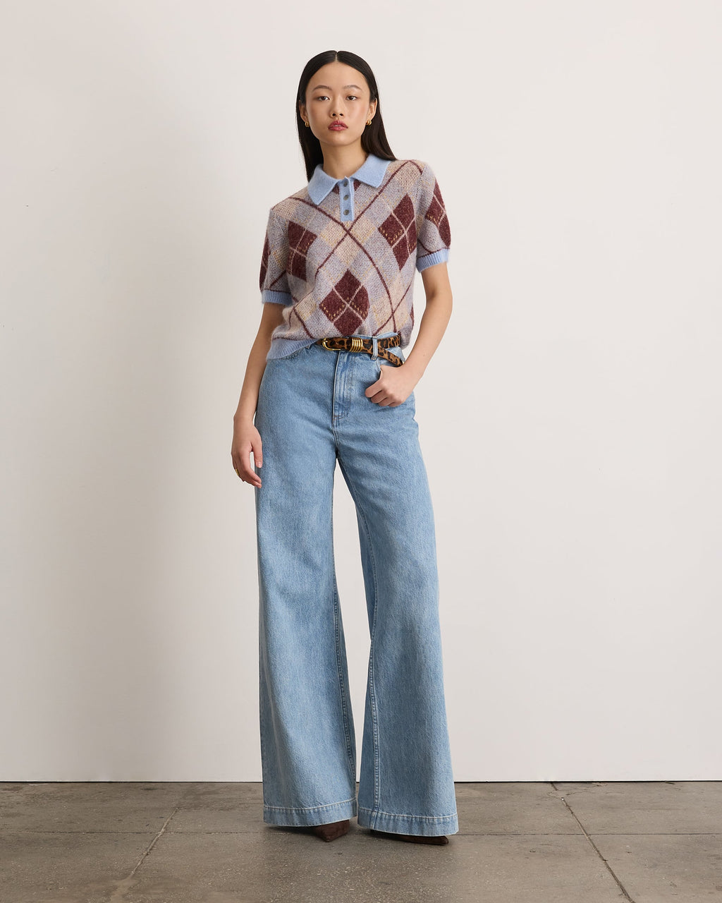 Argyle Camilla Knit Top in Winter Sky/Mahogany/Cream