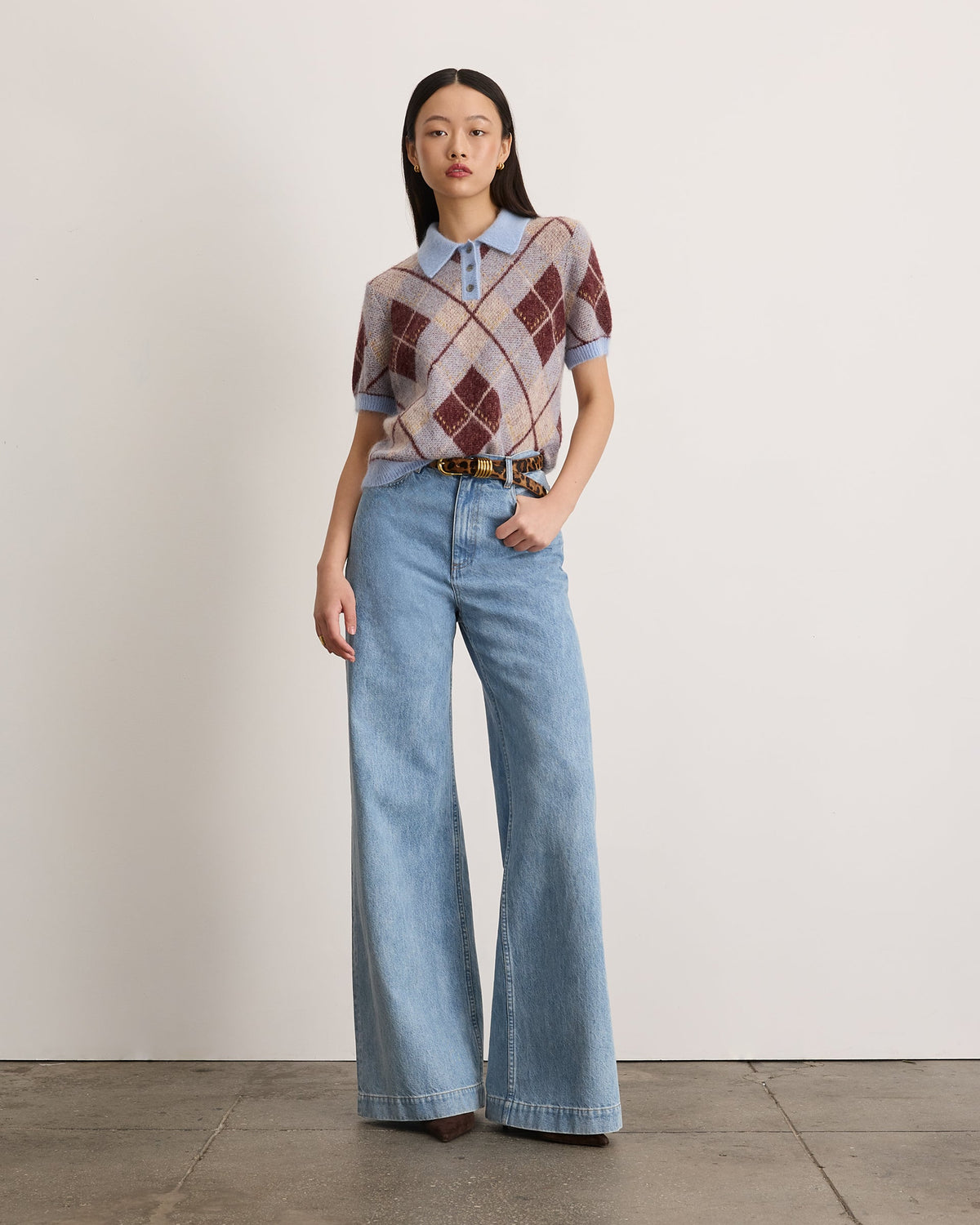Argyle Camilla Knit Top in Winter Sky/Mahogany/Cream