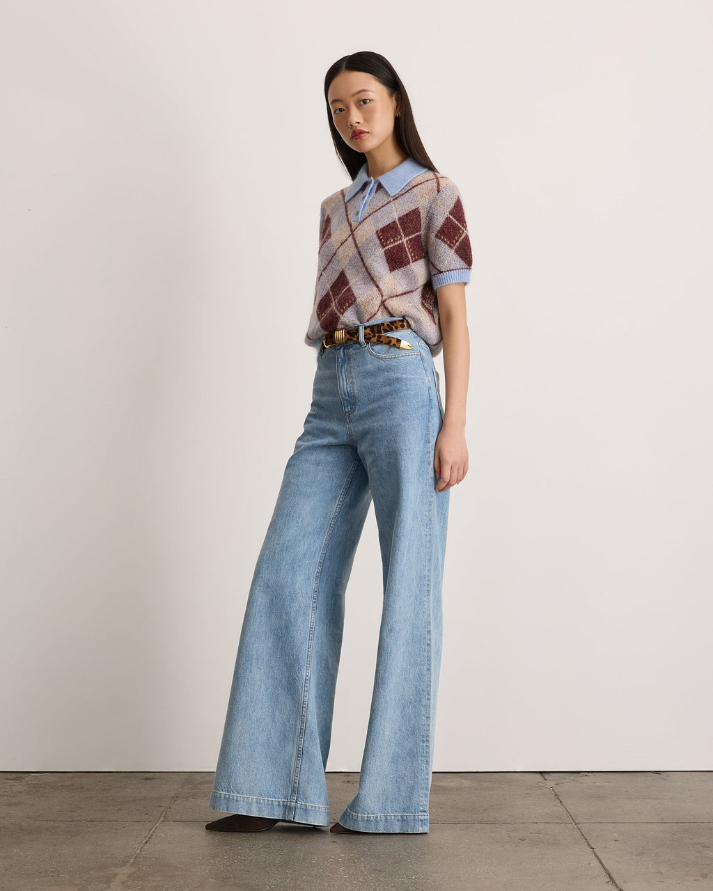Argyle Camilla Knit Top in Winter Sky/Mahogany/Cream