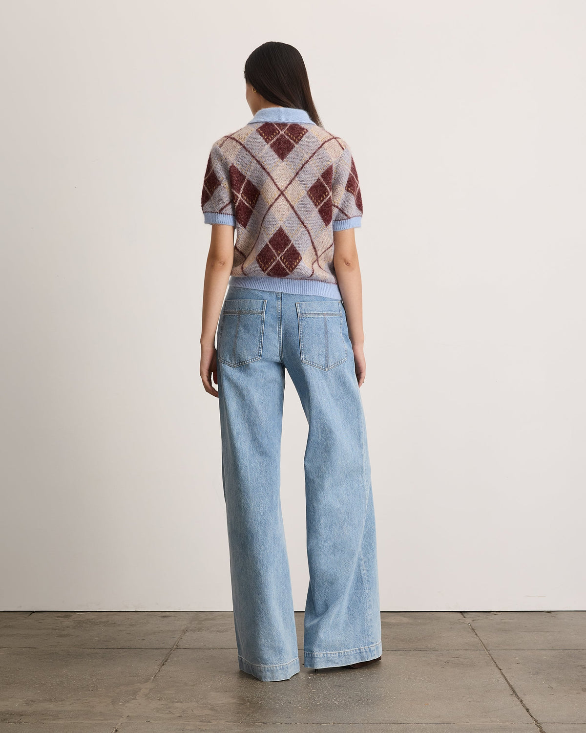 Argyle Camilla Knit Top in Winter Sky/Mahogany/Cream