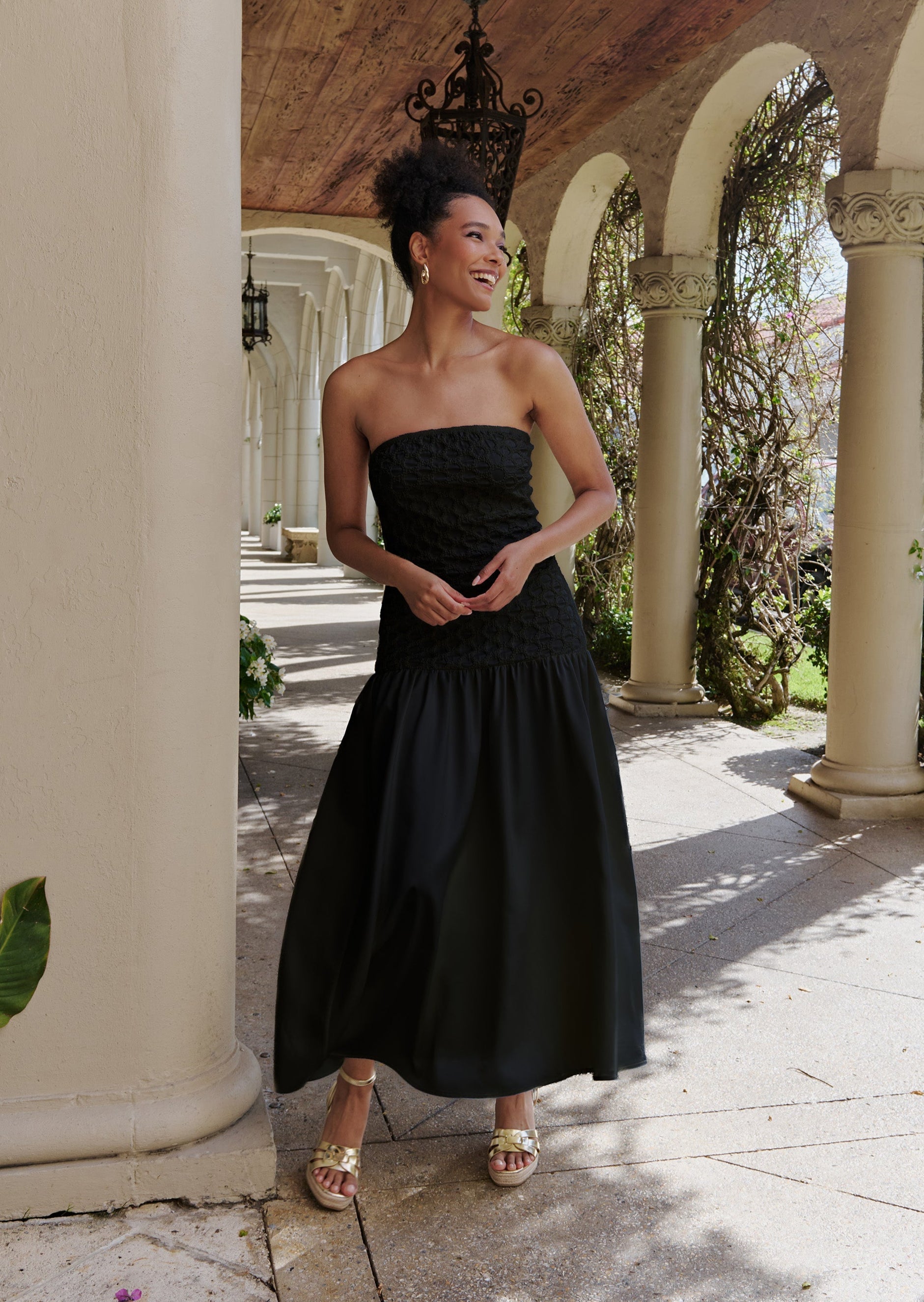 Black Strapless Smocked Parlour Dress - Arianne Elmy