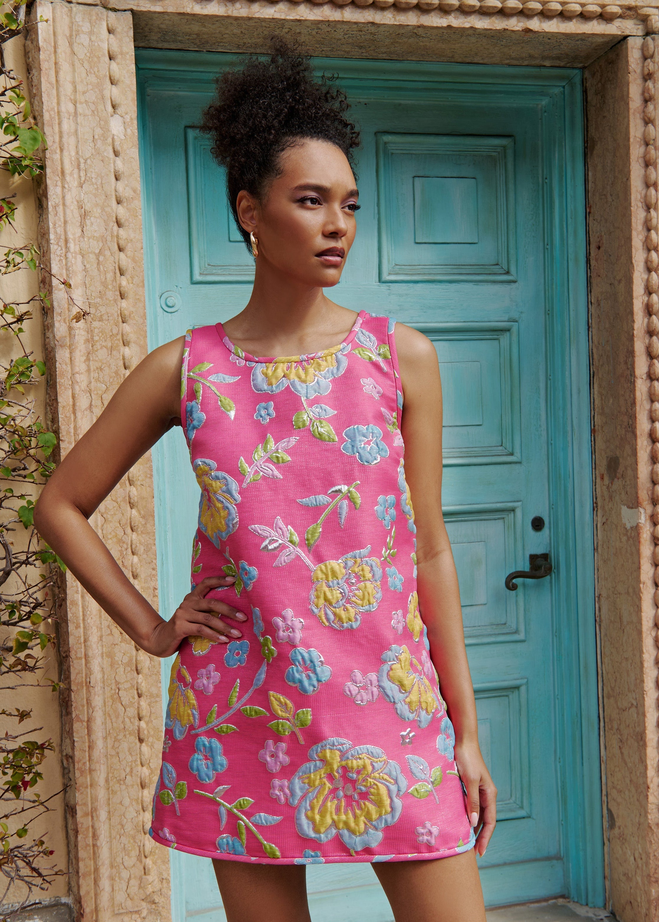 Pink Jacquard Swing Swing Dress - Arianne Elmy