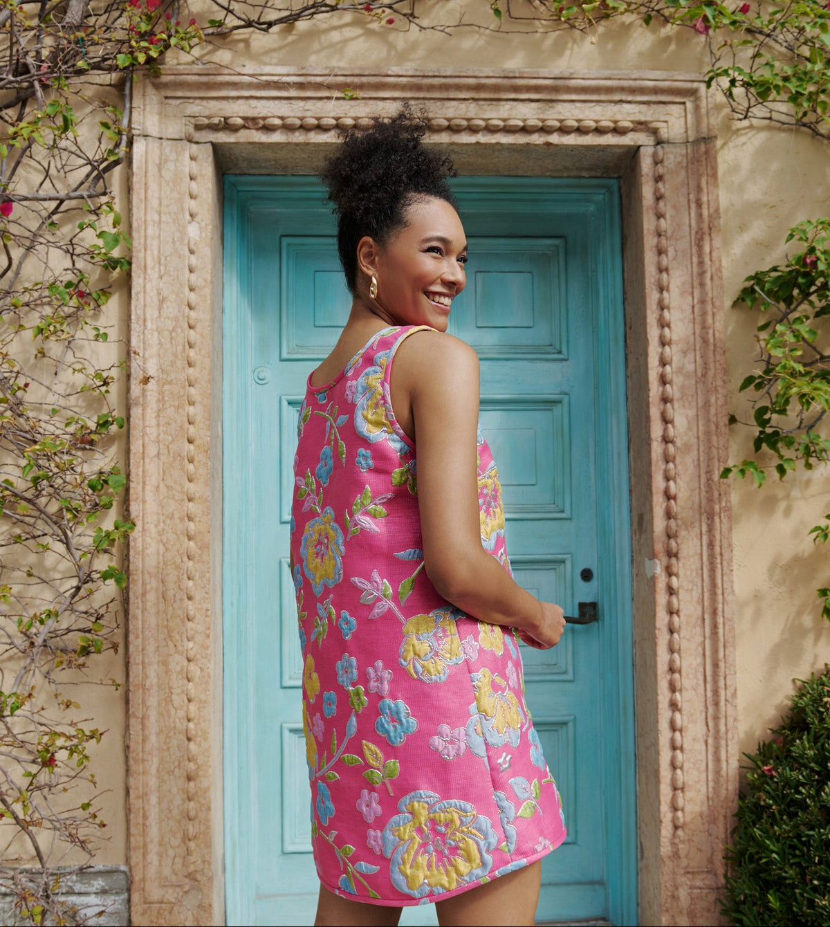 Pink Jacquard Swing Swing Dress - Arianne Elmy