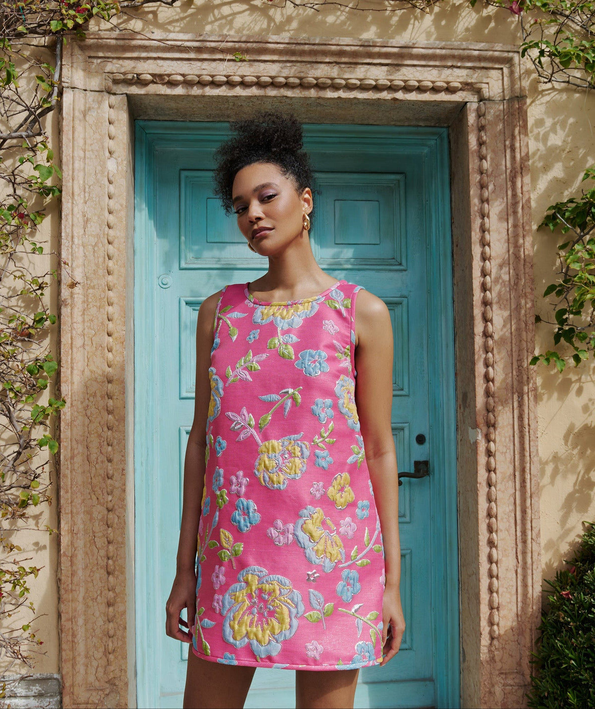 Pink Jacquard Swing Swing Dress - Arianne Elmy