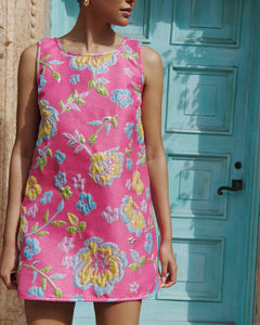 Pink Jacquard Swing Swing Dress - Arianne Elmy