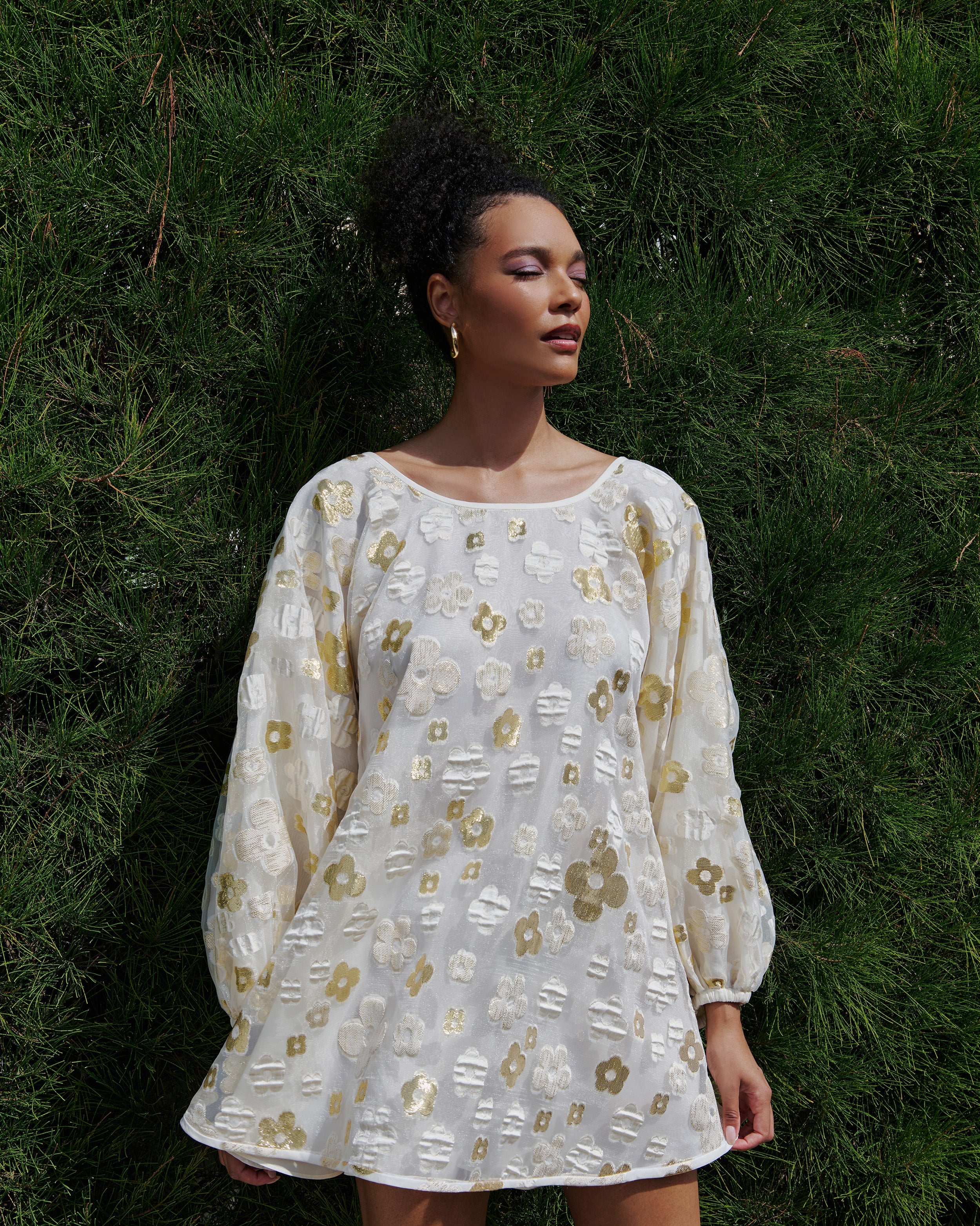 White and Gold Organza Good Luck Dress - Arianne Elmy