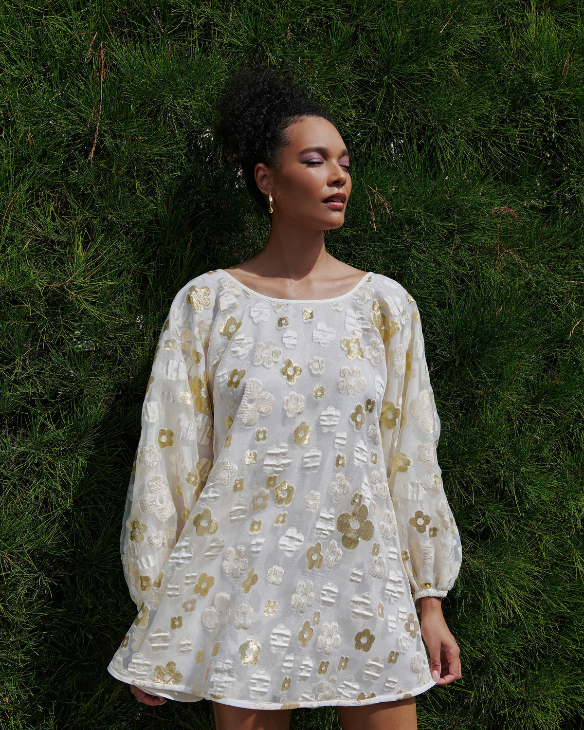 White and Gold Organza Good Luck Dress - Arianne Elmy