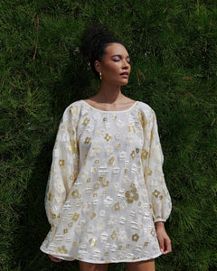 White and Gold Organza Good Luck Dress - Arianne Elmy