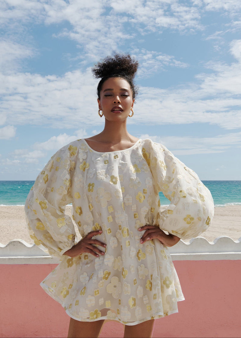 White and Gold Organza Good Luck Dress - Arianne Elmy