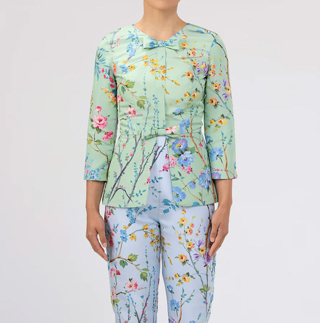 Marion Garden Reverie Silk Faille Top in Celadon Floral