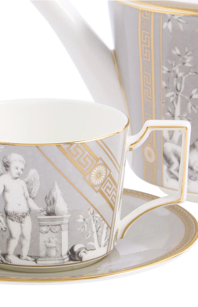 Renaissance Teapot, Teacup, &amp; Saucer in Grey, Set of 2
