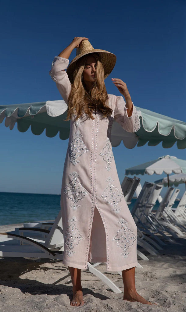 Petal Pink Beaded Clara Caftan