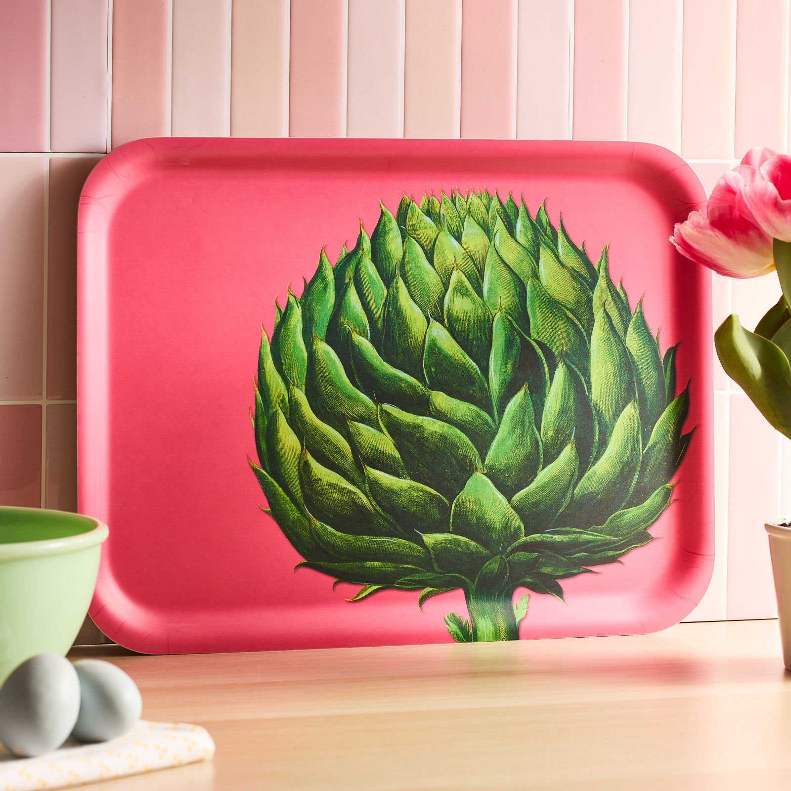 Artichoke Large Rectangular Birchwood Tray