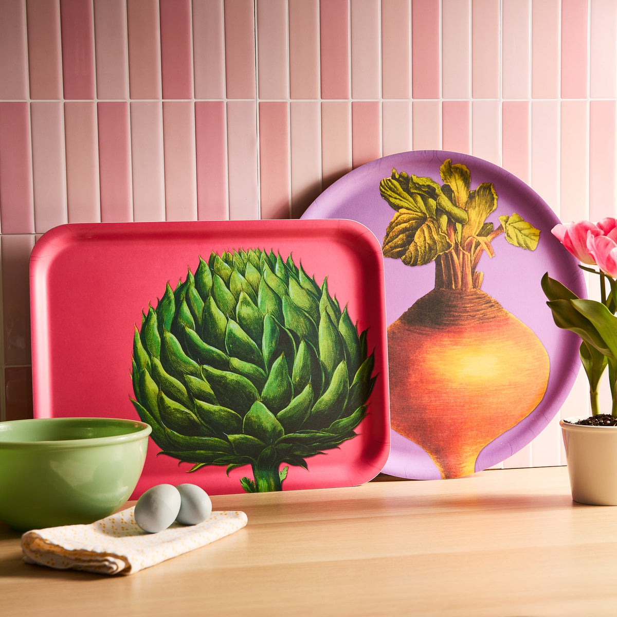 Artichoke Large Rectangular Birchwood Tray