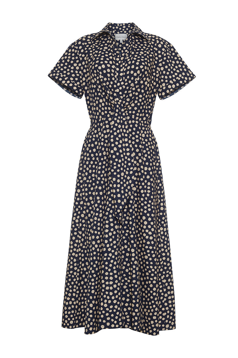 Asbury Dress in Abstract Dot Navy