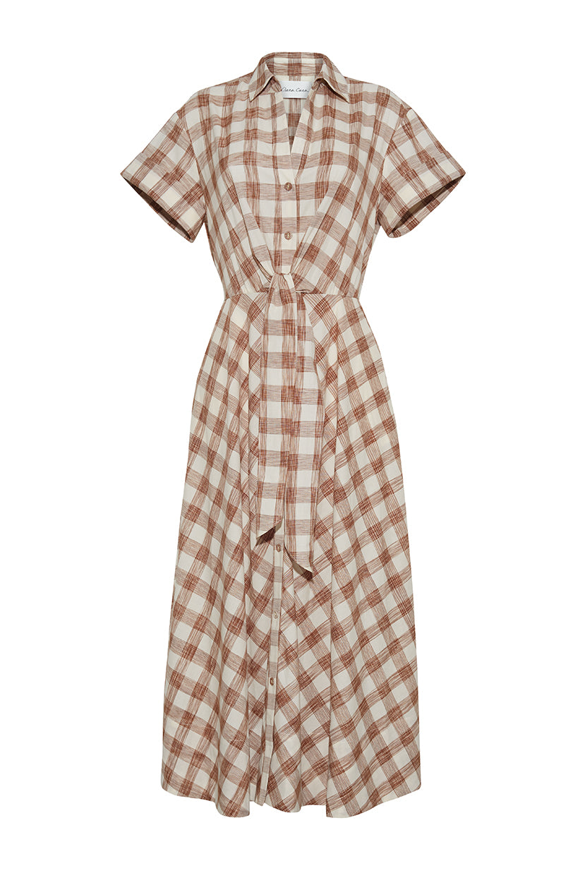 Asbury Dress in Sketched Plaid Brown