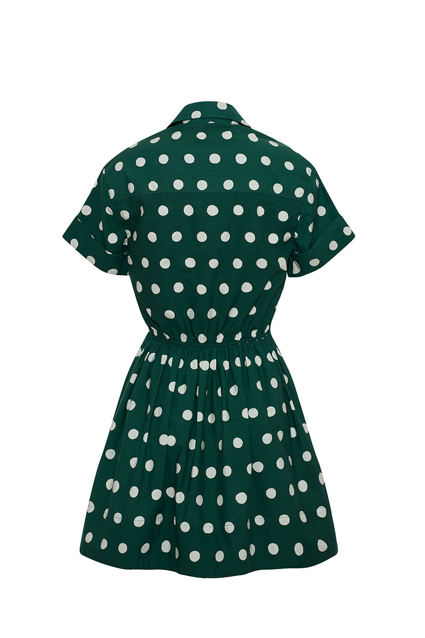 Asbury Mini Dress in Polka Dot Green