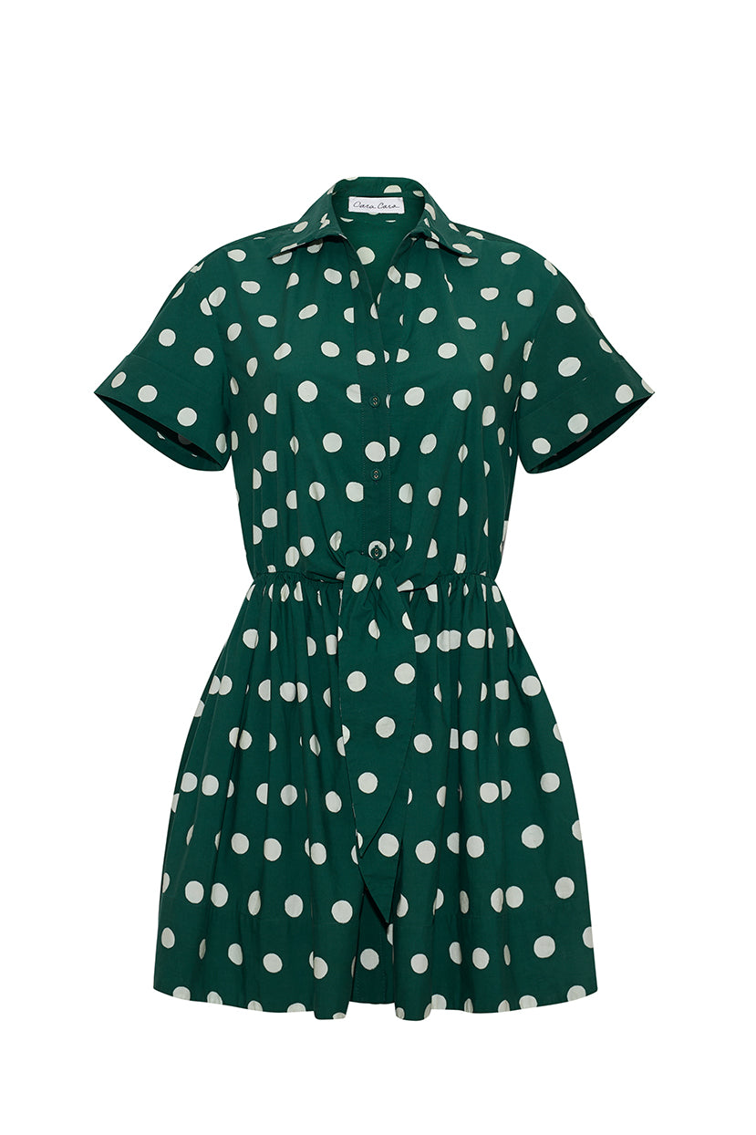 Asbury Mini Dress in Polka Dot Green