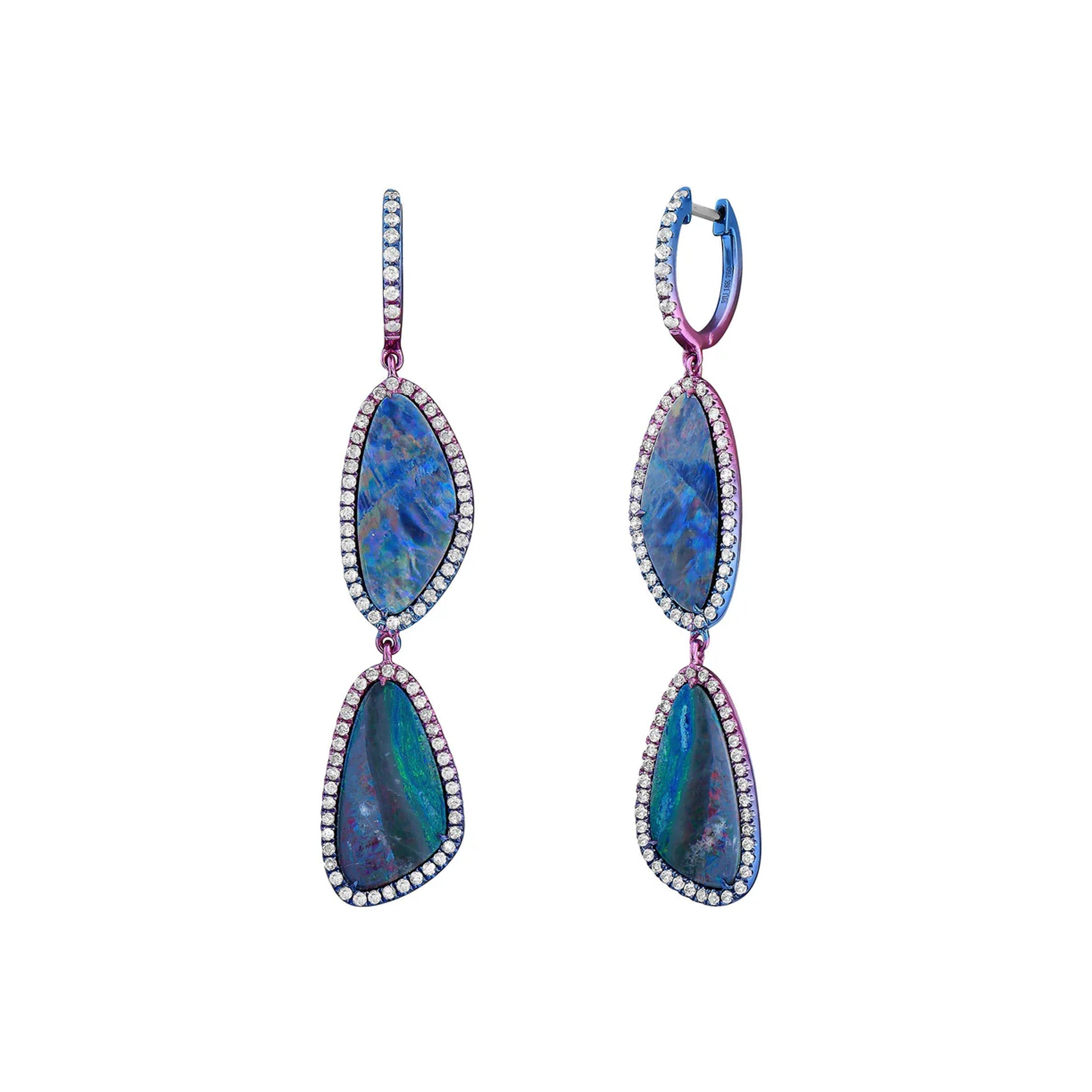 Aurora Nights Cassiopeia Grande Drop Opal Huggie Hoop Earrings