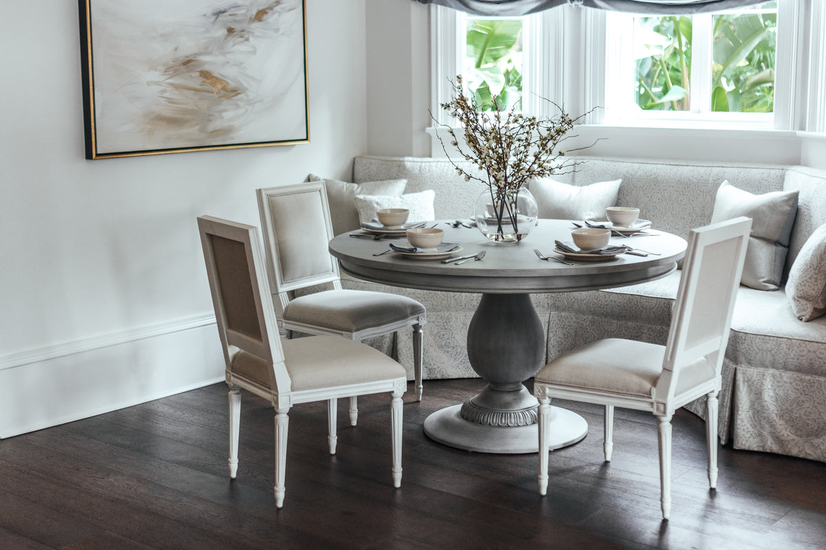 Charlotte Pedestal Table in Aged French Grey