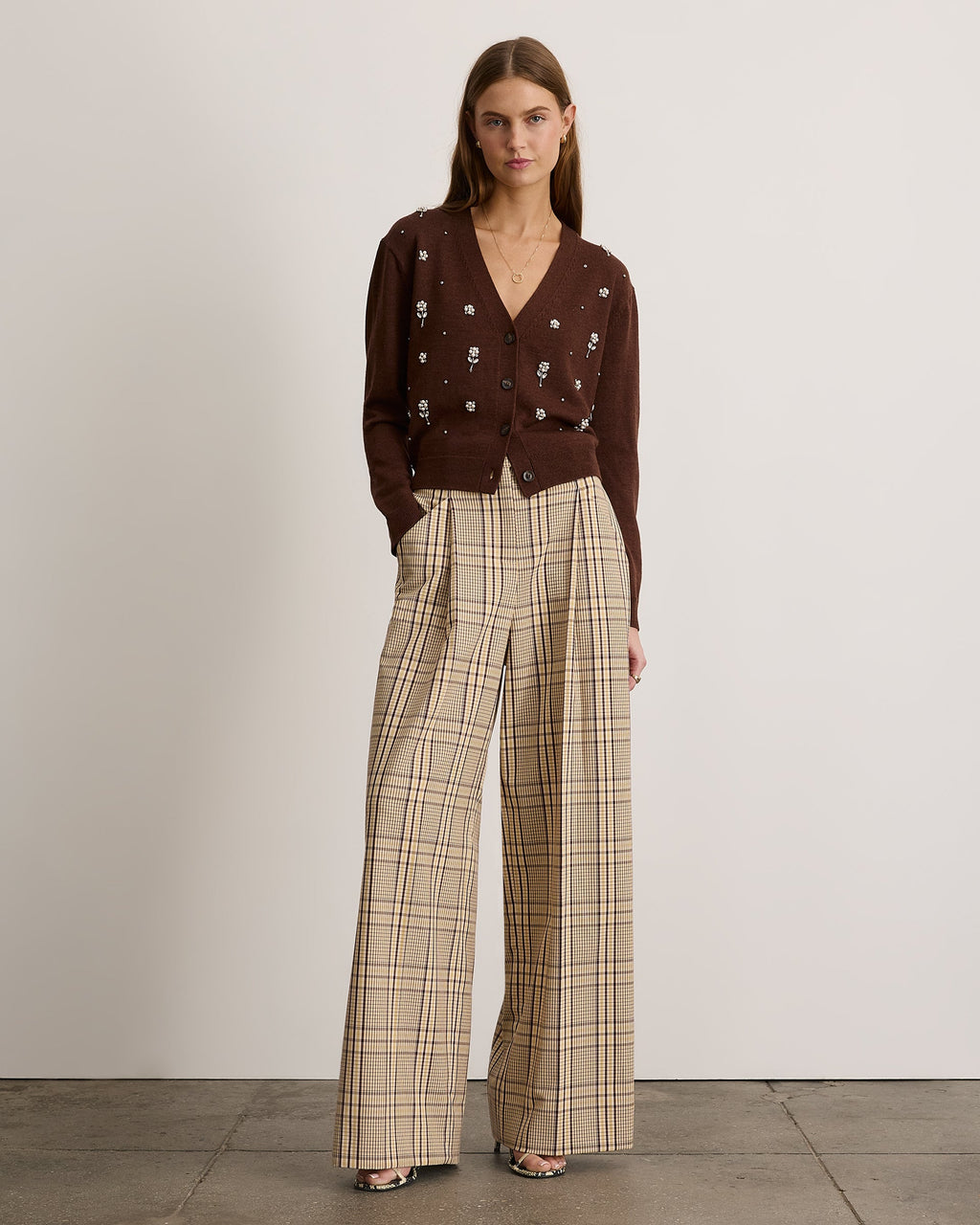 Avery Embroidered Cardigan in Deep Redwood