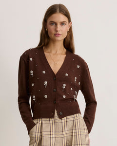 Avery Embroidered Cardigan in Deep Redwood