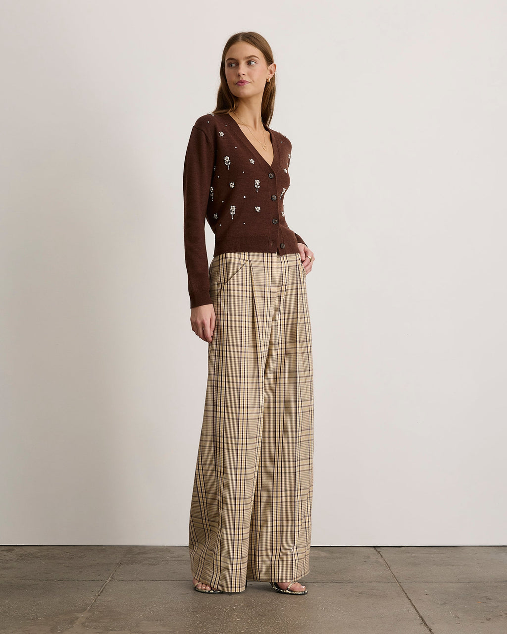 Avery Embroidered Cardigan in Deep Redwood