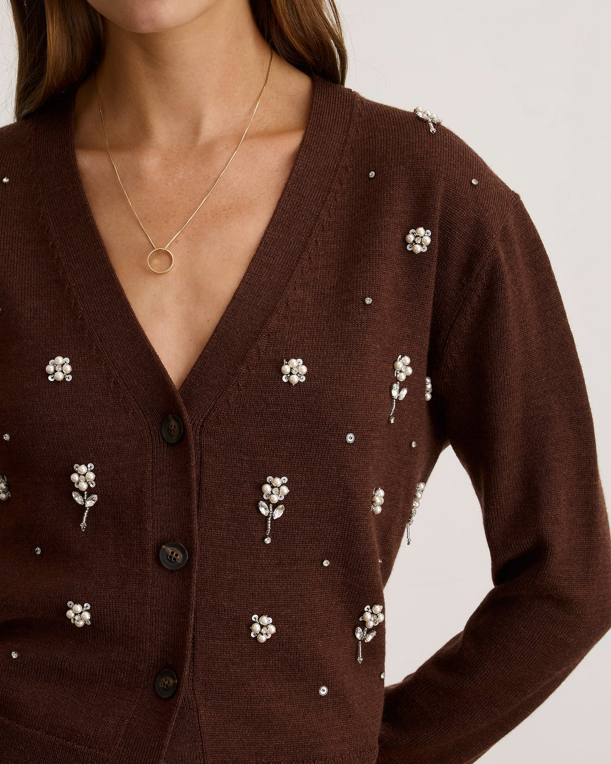 Avery Embroidered Cardigan in Deep Redwood