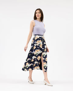 Linen Hudson Skirt in Midnight & Powder Blue Multi