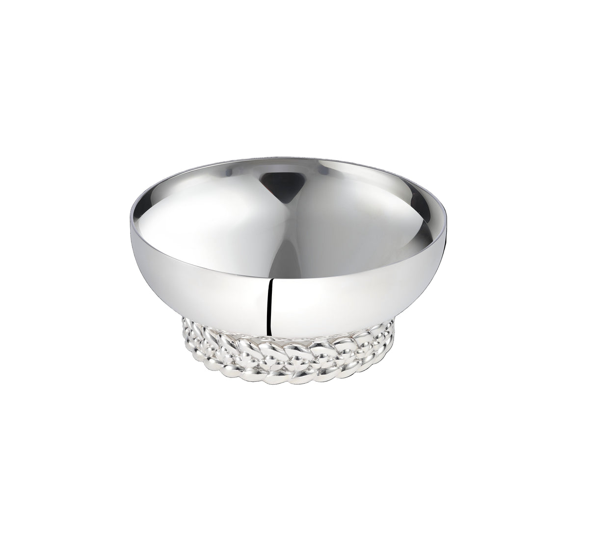 Close-up view of Babylone Silver-plated Small Bowl showcasing its braided base on a white background